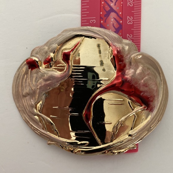 Vintage Charmant Belt Buckle Beverly Hills Ca. Pink Enamel Crane Design - Picture 4 of 8
